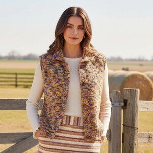 Vintage 90s Talbots Multicolor Knit Sweater Vest | Art Yarn Boho Small